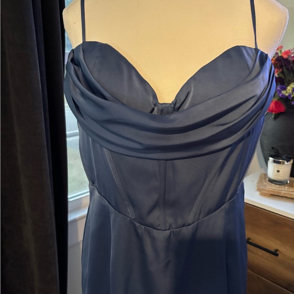 Fashion Nova Satin Blue Midi Dress - Picture 3 of 6